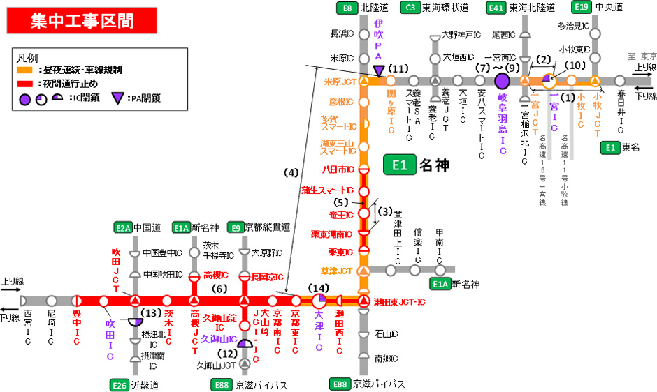 昼夜連続・車線規制